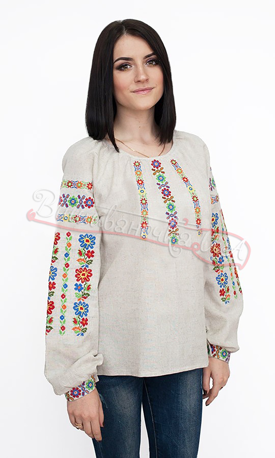 Вышиванка с цветами на сером полотне 523-2 - фото 2 vishivano4ka.com.ua