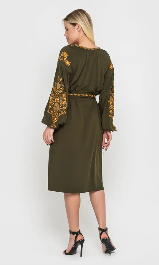 Сукня кольору хакі 1510 - фото 2 vishivano4ka.com.ua