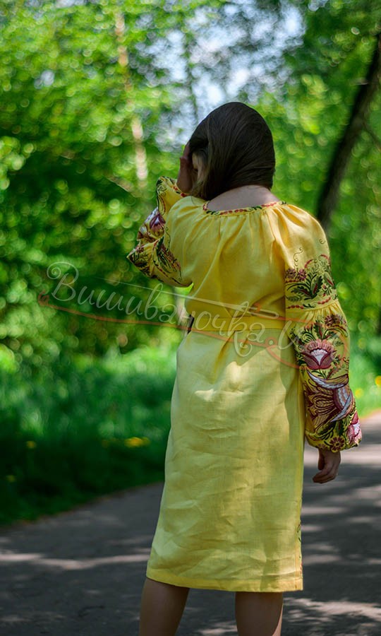 Желтое платье для девочки 4354 - фото 3 vishivano4ka.com.ua