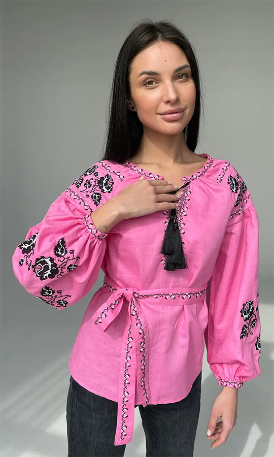 Рожева вишиванка з льону 1023 - фото 1 vishivano4ka.com.ua