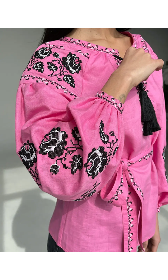 Рожева вишиванка з льону 1023 - фото 2 vishivano4ka.com.ua