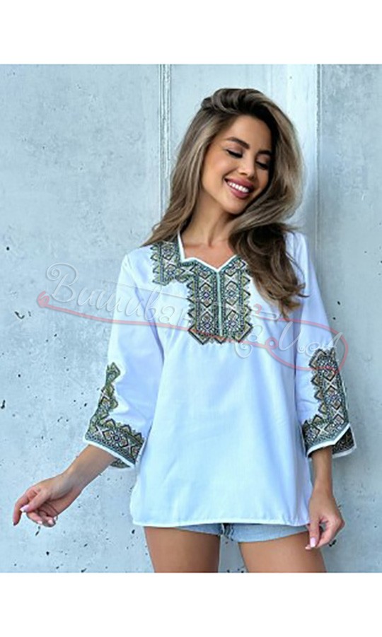 Жіноча блуза з зеленою вишивкою 2048 - фото 1 vishivano4ka.com.ua