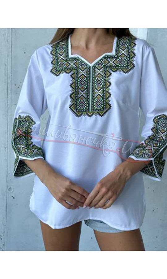 Жіноча блуза з зеленою вишивкою 2048 - фото 2 vishivano4ka.com.ua