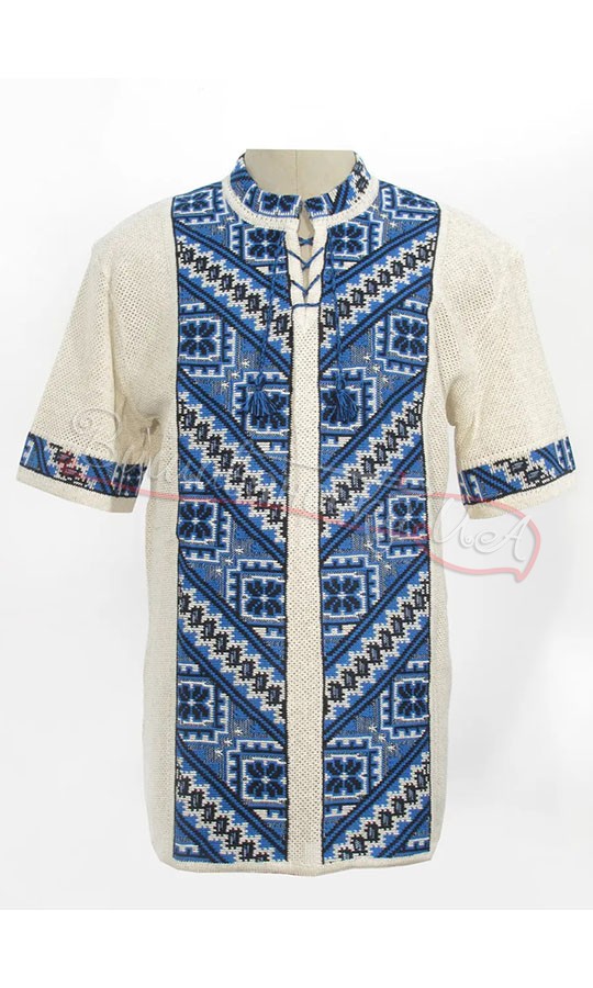 Вишиванка вязана з синім узором 5246 - фото 1 vishivano4ka.com.ua