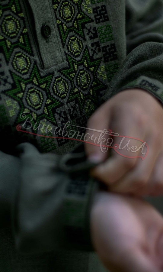 Сорочка для хлопчика кольору хакі 4441 - фото 3 vishivano4ka.com.ua