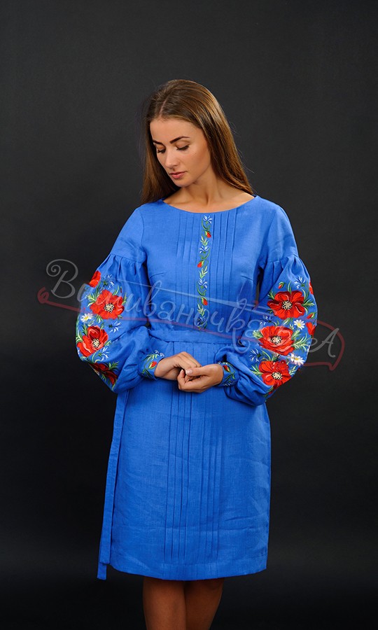 Женское льняное платье с цветочным узором 4153 - фото 1 vishivano4ka.com.ua