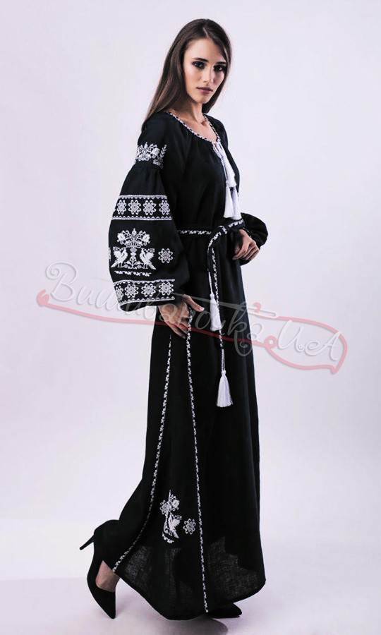 Жіноча чорна сукня з льону 1539 - фото 1 vishivano4ka.com.ua