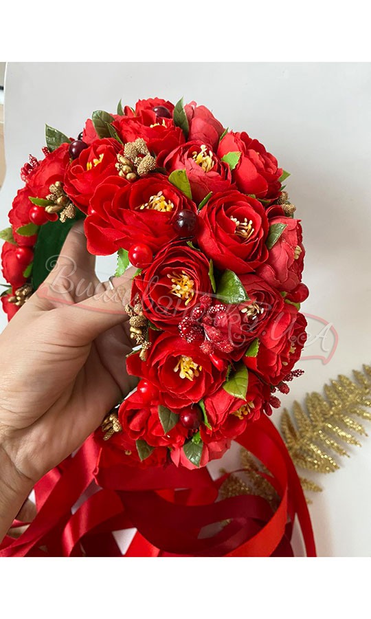 Вінок з червоними квітами В49 - фото 3 vishivano4ka.com.ua