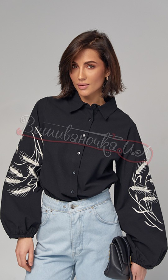 Жіноча блуза з колосками на рукавах 05603 - фото 1 vishivano4ka.com.ua