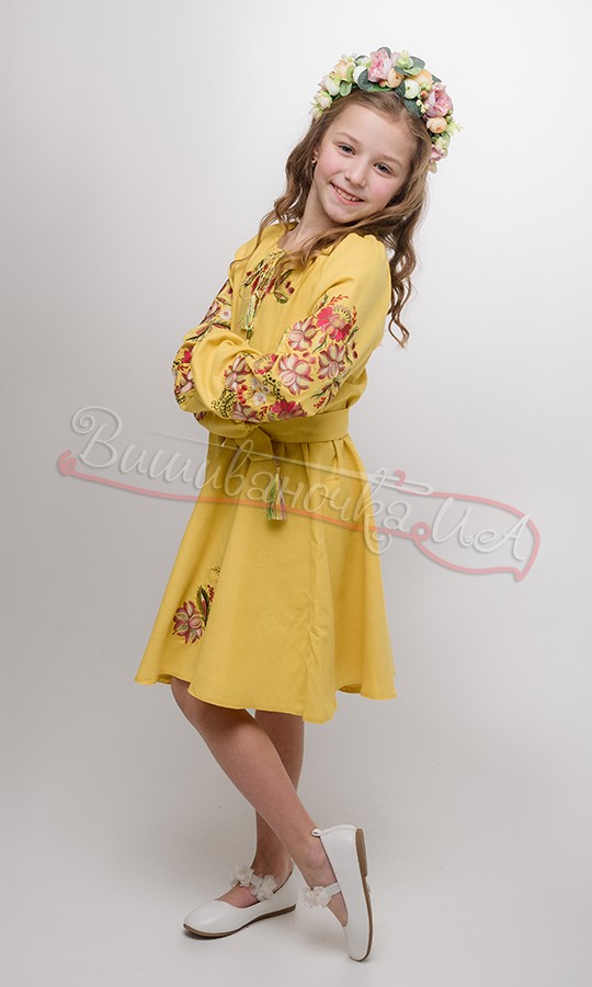 Детское платье желтого цвета 844-1 - фото 4 vishivano4ka.com.ua