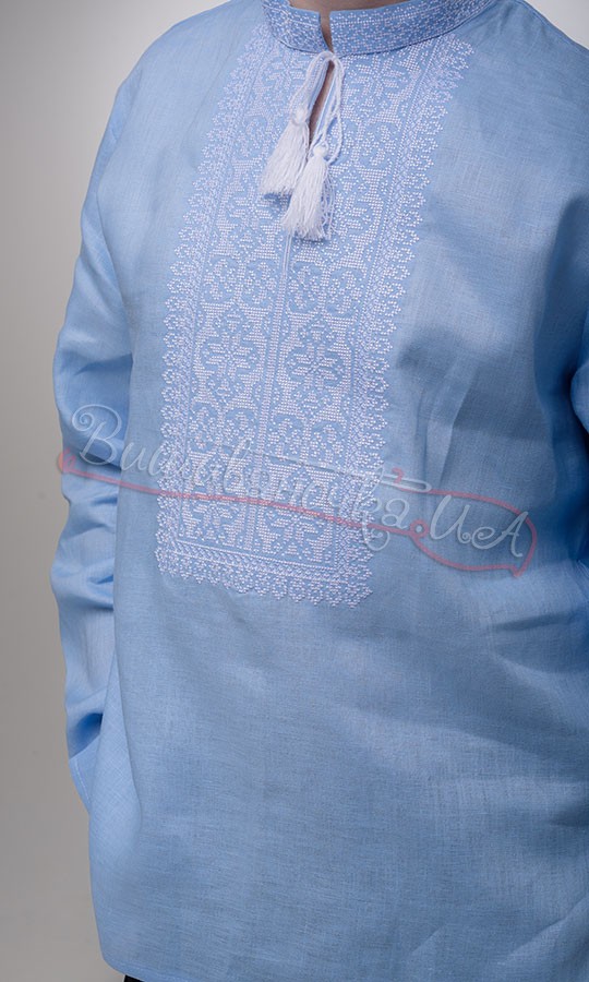 Вишиванка чоловіча, блакитний льон 344-6 - фото 3 vishivano4ka.com.ua