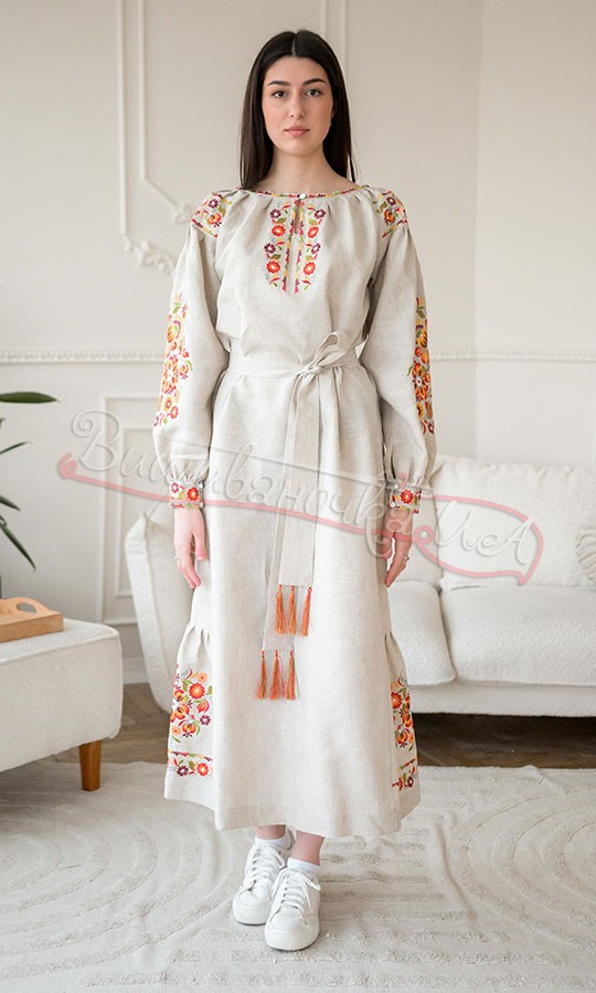 Довга сукня з натурального льону 4634 - фото 1 vishivano4ka.com.ua