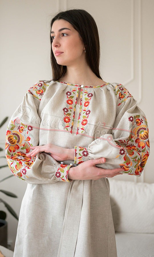 Довга сукня з натурального льону 4634 - фото 2 vishivano4ka.com.ua