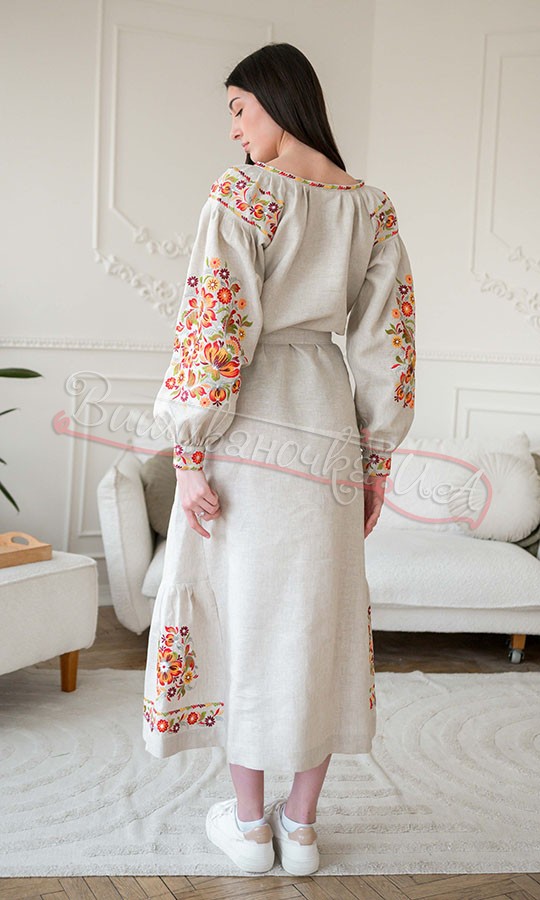 Довга сукня з натурального льону 4634 - фото 3 vishivano4ka.com.ua