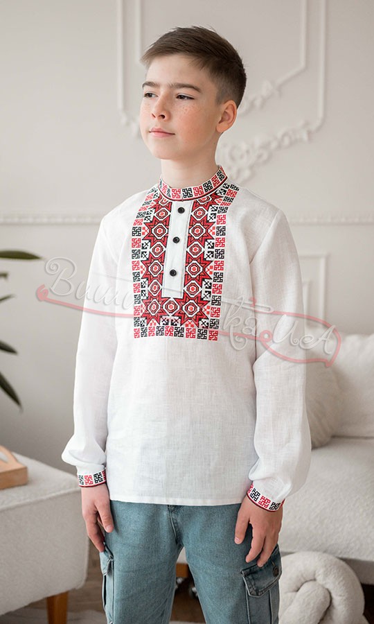 Біла лляна сорочка для хлопчика 4444 - фото 1 vishivano4ka.com.ua