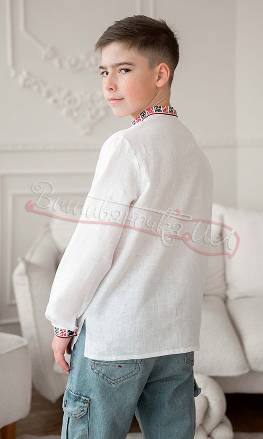 Біла лляна сорочка для хлопчика 4444 - фото 3 vishivano4ka.com.ua