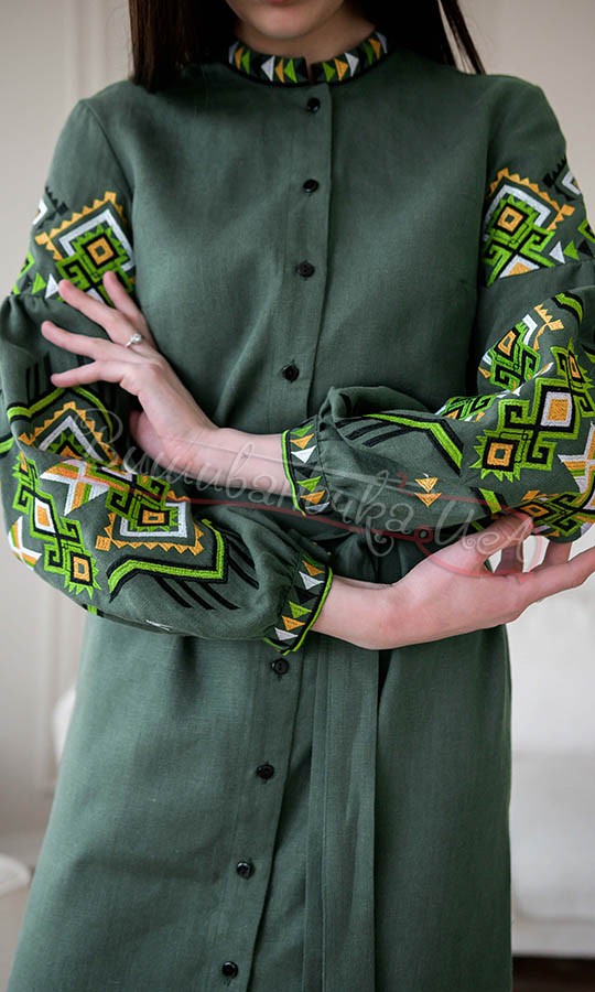 Сукня-міді зеленого кольору 4647 - фото 3 vishivano4ka.com.ua