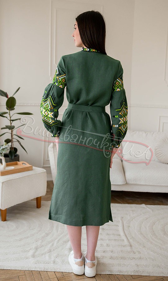 Сукня-міді зеленого кольору 4647 - фото 5 vishivano4ka.com.ua