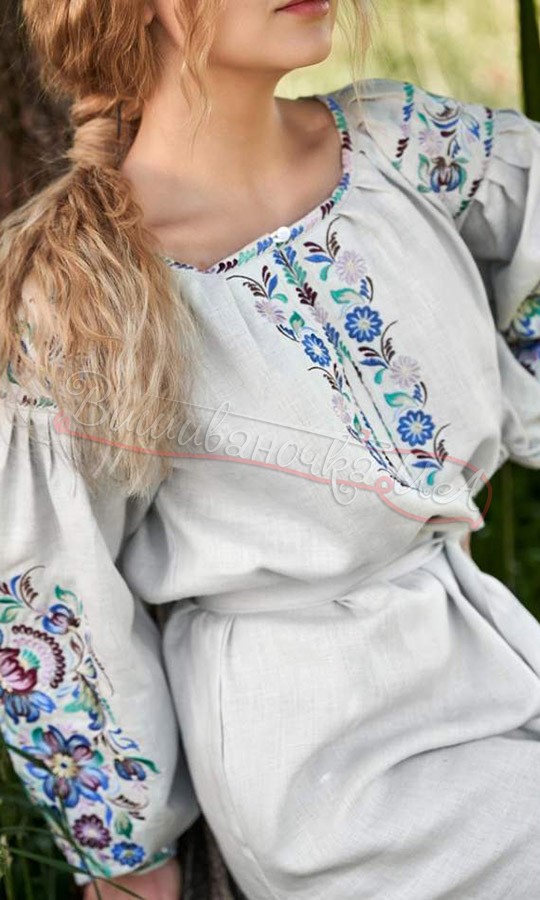 Сіре плаття з вишивкою, коротке 4550-к - фото 3 vishivano4ka.com.ua