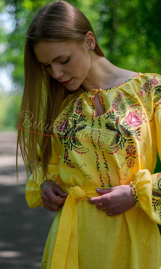 Жовта сукня з льону 4605-к - фото 3 vishivano4ka.com.ua