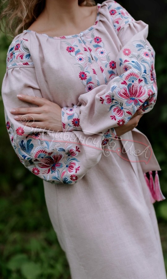 Сукня з льону ніжно-рожевого кольору 4549 - фото 3 vishivano4ka.com.ua