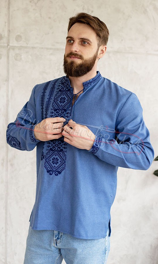 Вышиванка мужская в синем цвете 346-6 - фото 3 vishivano4ka.com.ua