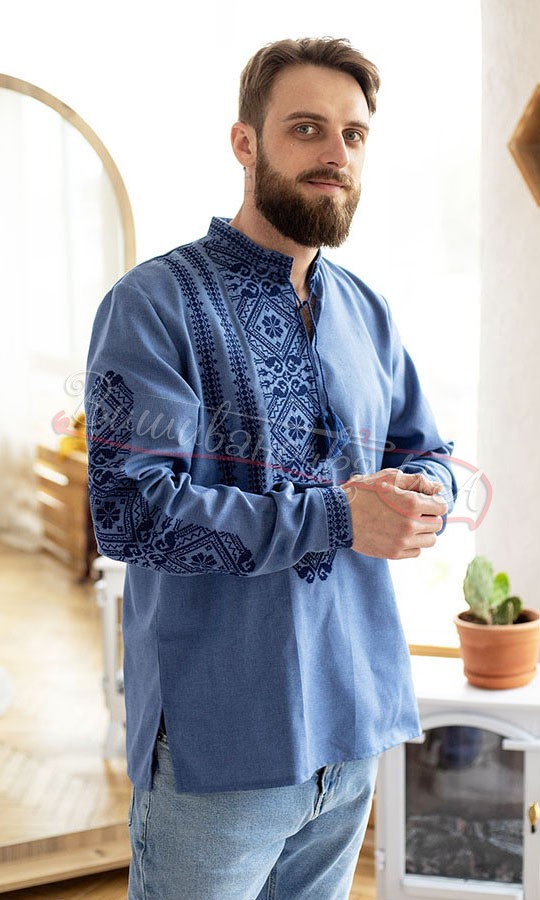 Вышиванка мужская в синем цвете 346-6 - фото 4 vishivano4ka.com.ua
