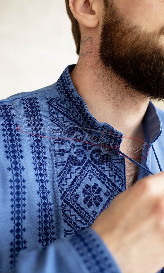Вышиванка мужская в синем цвете 346-6 - фото 5 vishivano4ka.com.ua