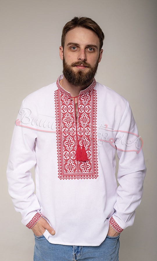 Вышиванка с красным узором 344-2 - фото 3 vishivano4ka.com.ua