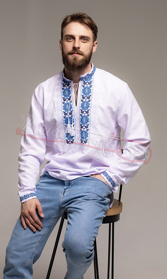 Вишиванка з синім квітковим узором 333-3 - фото 2 vishivano4ka.com.ua