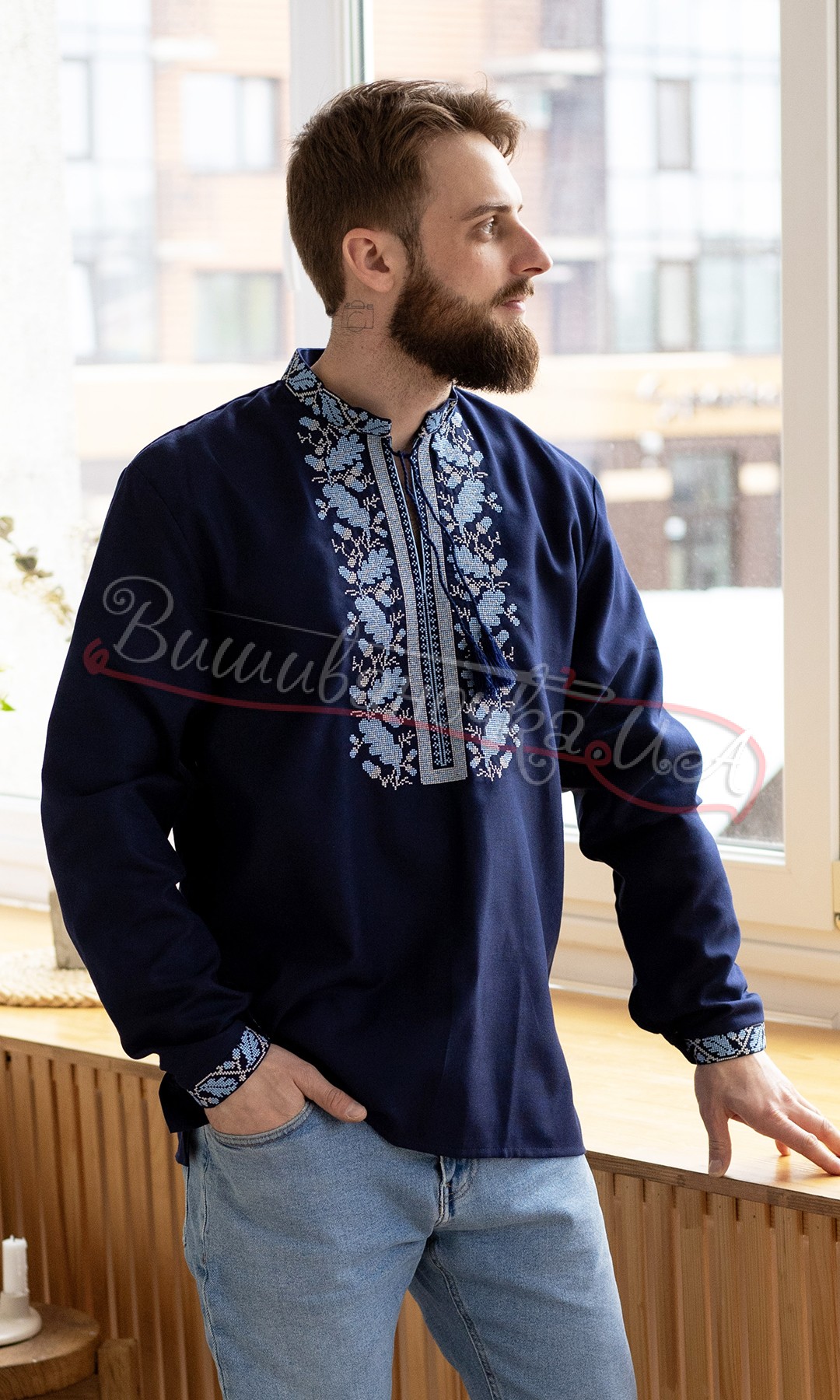Чоловіча вишиванка на домотканому полотні 348-6 - фото 2 vishivano4ka.com.ua