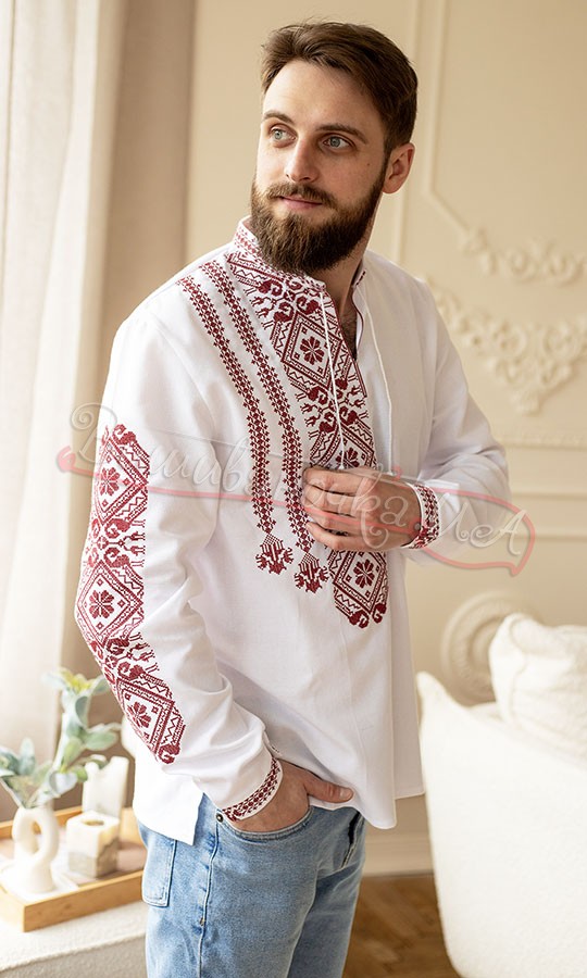 Мужская рубашка с асимметричным узором 346-2 - фото 4 vishivano4ka.com.ua