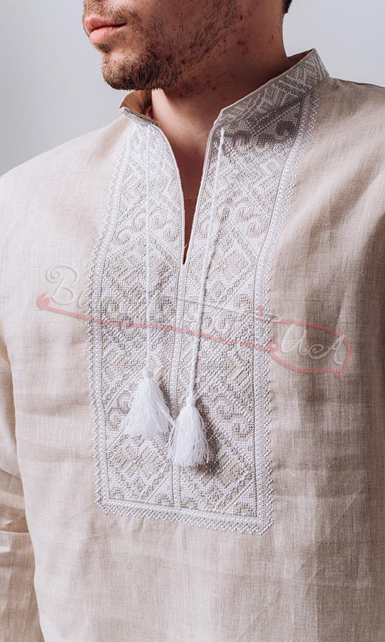 Чоловіча вишиванка на сірому льоні 341-6+ - фото 3 vishivano4ka.com.ua