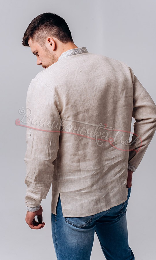 Чоловіча вишиванка на сірому льоні 341-6+ - фото 4 vishivano4ka.com.ua