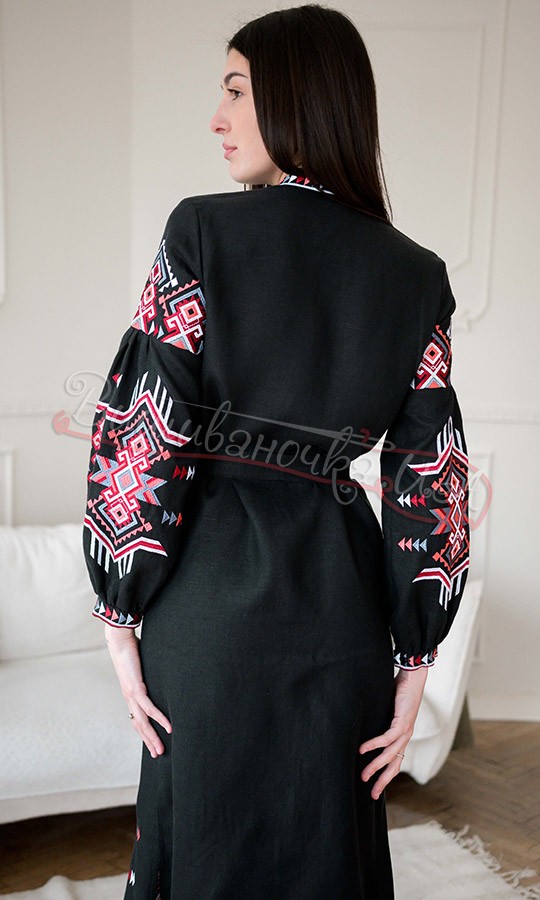 Лляна чорна сукня на гудзиках 4642 - фото 3 vishivano4ka.com.ua