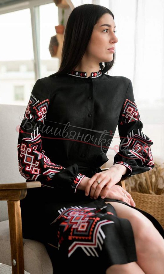 Лляна чорна сукня на гудзиках 4642 - фото 4 vishivano4ka.com.ua