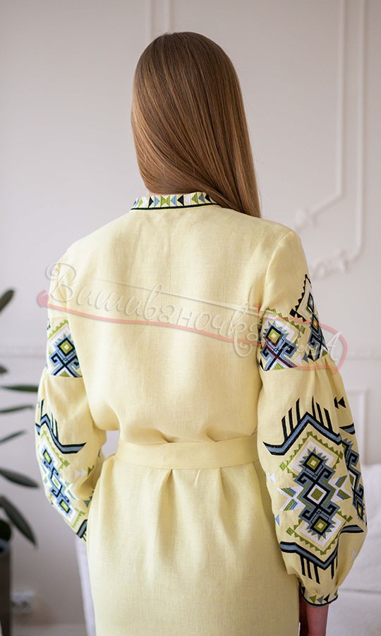 Жіноча сукня-міді жовтого кольору 4643 - фото 3 vishivano4ka.com.ua