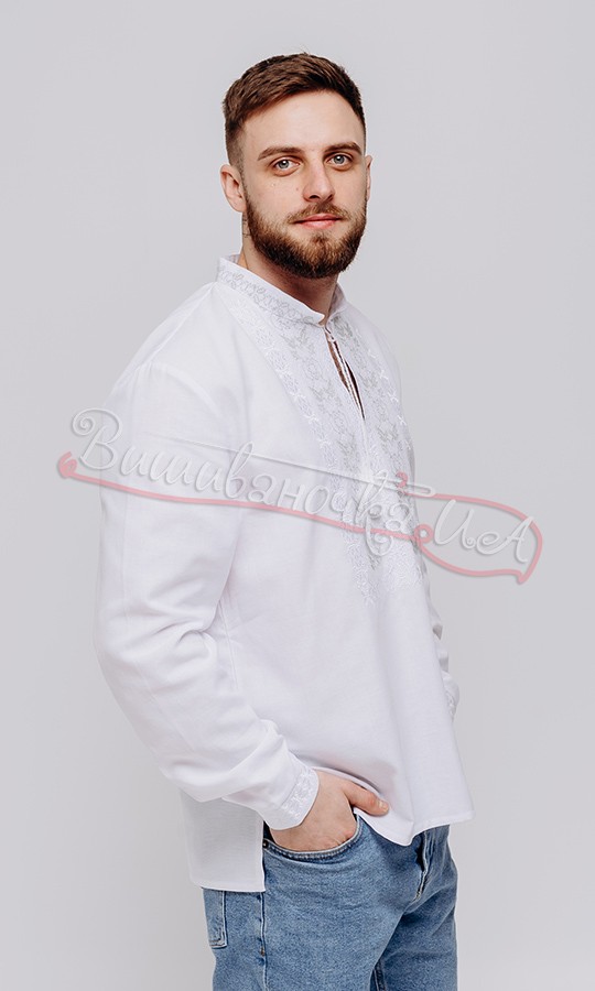 Вышиванка с серым цветочным узором 333-1 - фото 2 vishivano4ka.com.ua