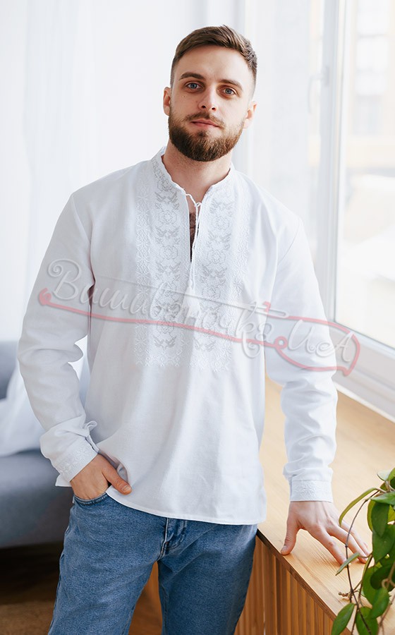 Вышиванка с серым цветочным узором 333-1 - фото 5 vishivano4ka.com.ua