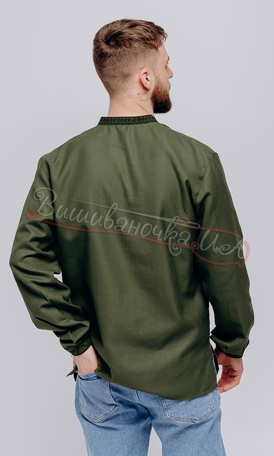 Мужская вышиванка цвета хаки 6011 - фото 3 vishivano4ka.com.ua