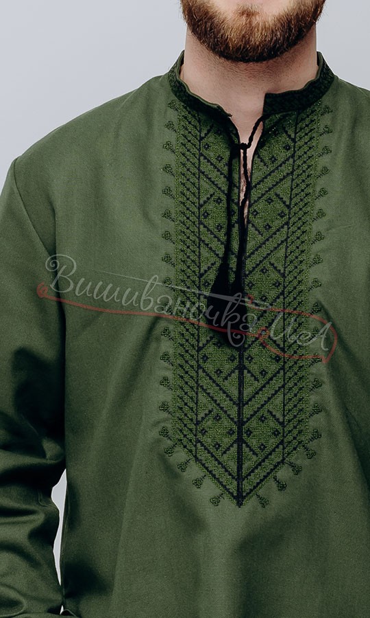 Мужская вышиванка цвета хаки 6011 - фото 4 vishivano4ka.com.ua