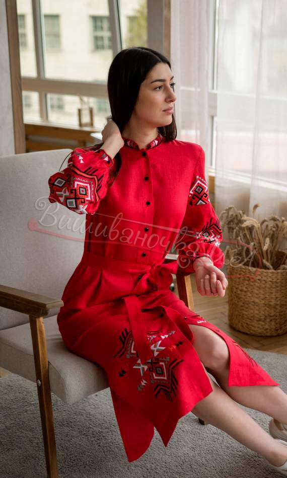 Вишита червона сукня на ґудзиках 4645 - фото 4 vishivano4ka.com.ua