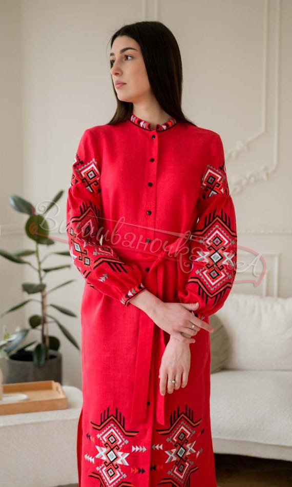 Вишита червона сукня на ґудзиках 4645 - фото 6 vishivano4ka.com.ua