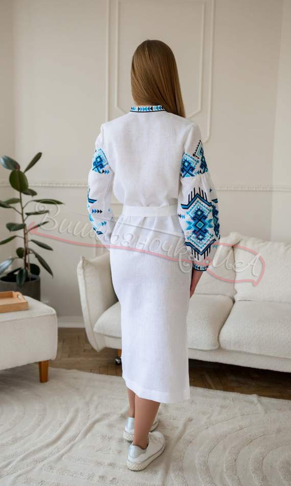 Лляна біла сукня з вишивкою на ґудзиках 4638 - фото 4 vishivano4ka.com.ua