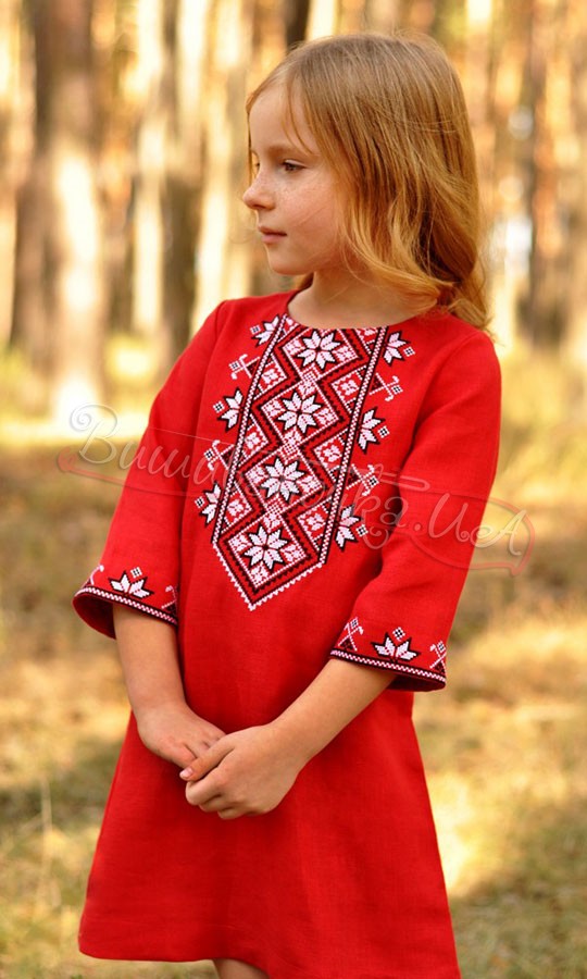 Яскрава сукня з льону для дівчинки ДП07 - фото 1 vishivano4ka.com.ua