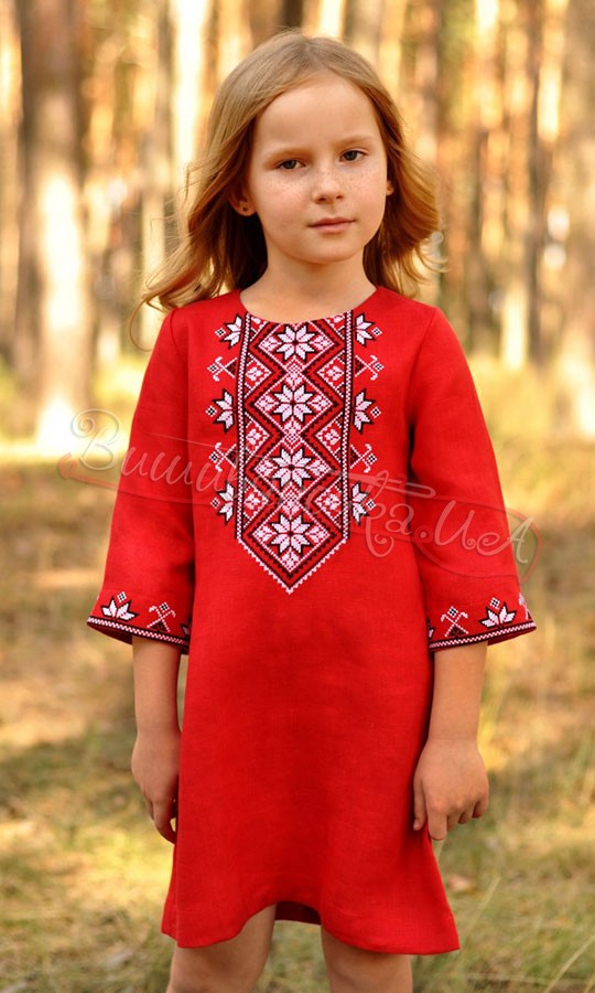 Яскрава сукня з льону для дівчинки ДП07 - фото 2 vishivano4ka.com.ua