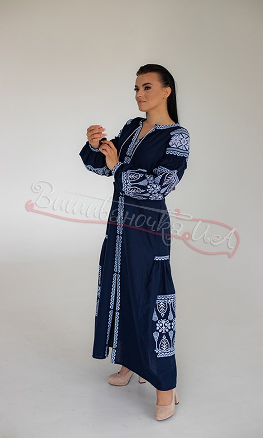 Жіноча сукня синього кольору з клинами 451-9 - фото 2 vishivano4ka.com.ua