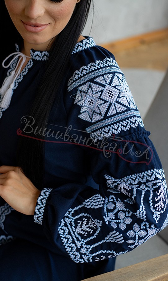 Жіноча сукня синього кольору з клинами 451-9 - фото 4 vishivano4ka.com.ua