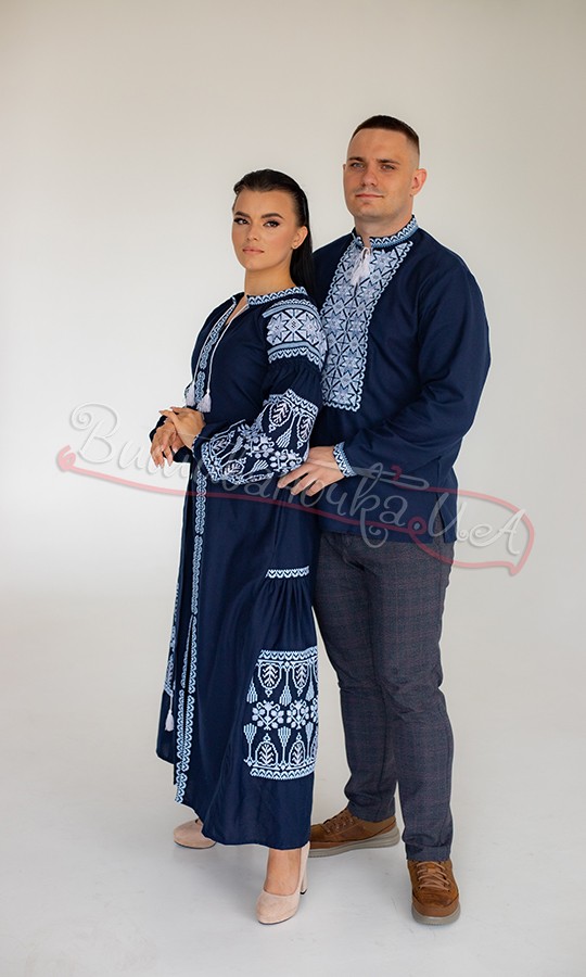 Парный комплект в синем цвете 7519 - фото 3 vishivano4ka.com.ua