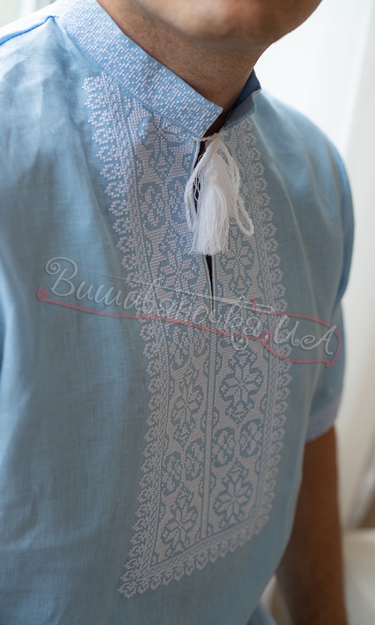 Вышиванка на голубом льне 344-6к - фото 3 vishivano4ka.com.ua